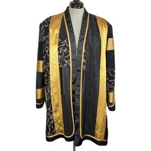 Jeanne Marc Collection Black & Gold Open Front Long Jacket/Duster, Women's 2X